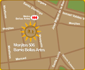 Location map of our Andes Hostel in Downtown Santiago, Chile