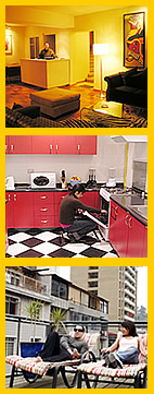 Views of our lobby, kitchen and roof terrace respectavely