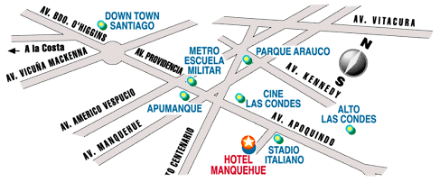 street map near hotel manquehue in the las condes area of santiago, chile